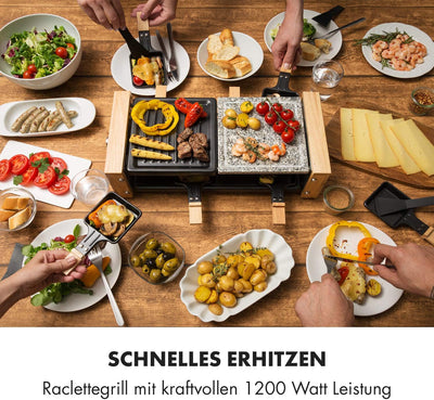 Klarstein Chateaubriand Nuovo Raclette mit Naturstein - Raclette-Grill, Party-Grill, 1200 Watt, Alum