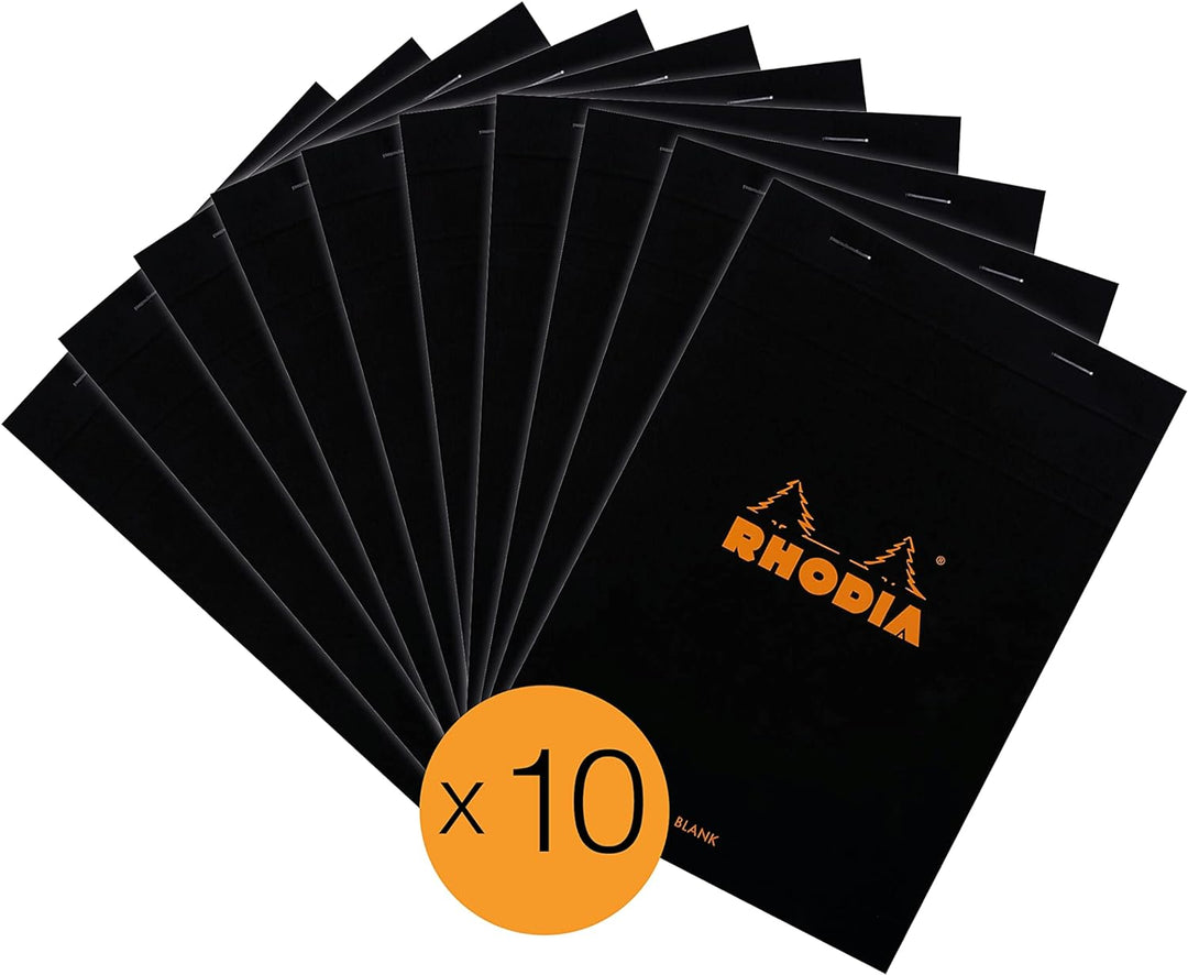 Rhodia 160009C - Packung mit 10 Notizblöcken No.16, DIN A5 80 Blätter blanko 80g, Schwarz, 1 Pack Sc