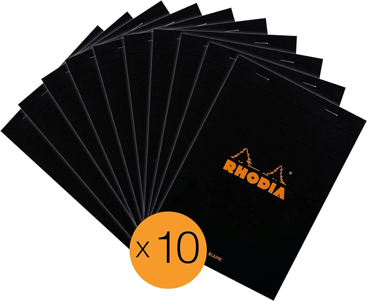 Rhodia 160009C - Packung mit 10 Notizblöcken No.16, DIN A5 80 Blätter blanko 80g, Schwarz, 1 Pack Sc