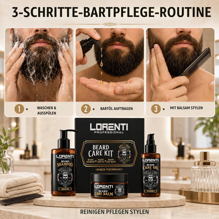 LORENTI TOKYO &amp; SEOUL Argan Barber Bartpflege &amp; Styling Set - Bart Care Kit mit Bartöl, Bartshampoo