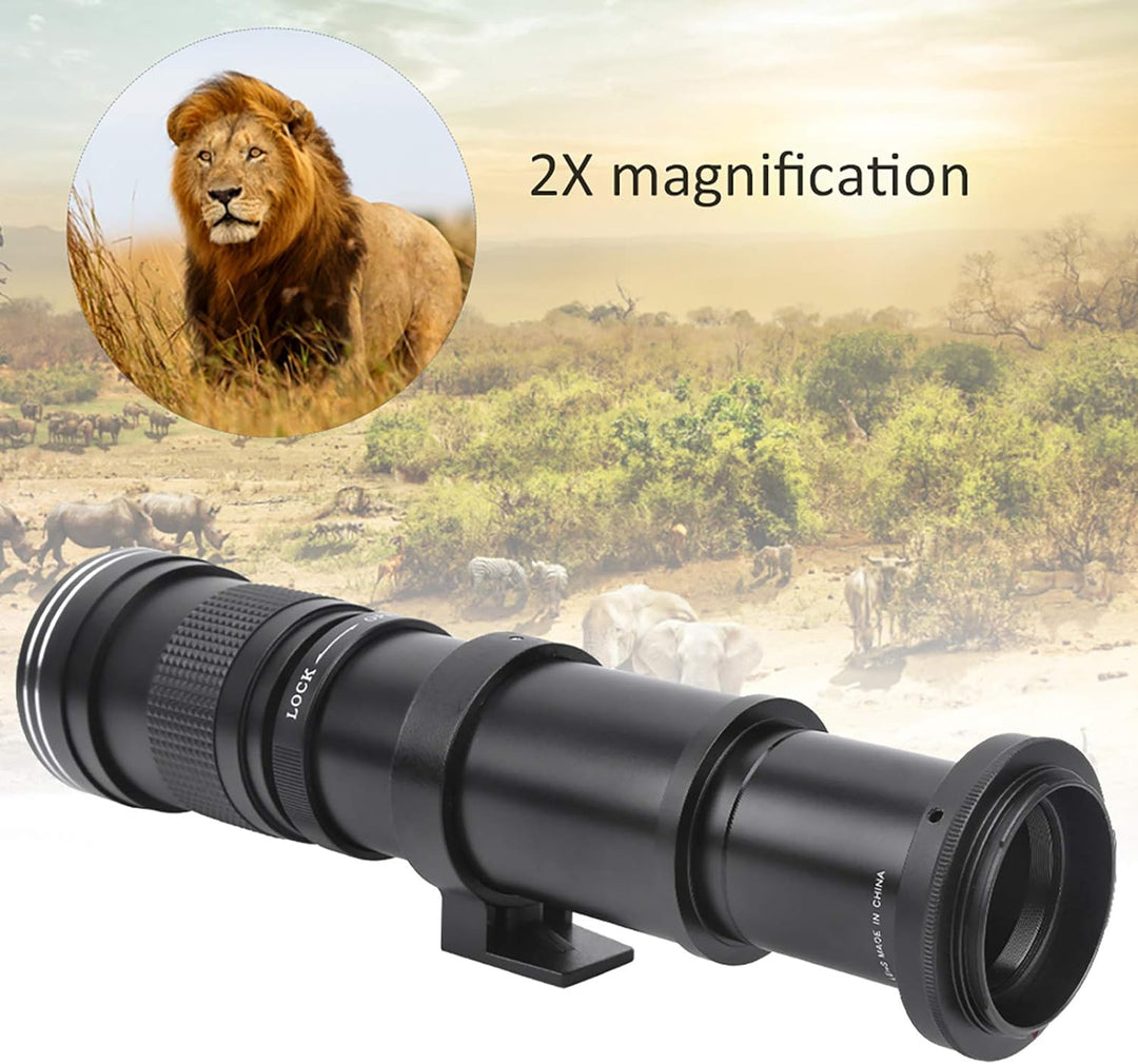 DAUERHAFT 420-800mm Teleskopobjektiv, F8.3-16 Manueller Fokus Zoom-Teleobjektiv mit 2X Vergrösserung