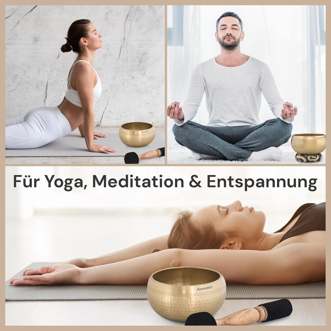 Tibetisches Klangschalen-Set für Yoga, Meditation und Entspannung - gehämmerte Tibetische Klangschal
