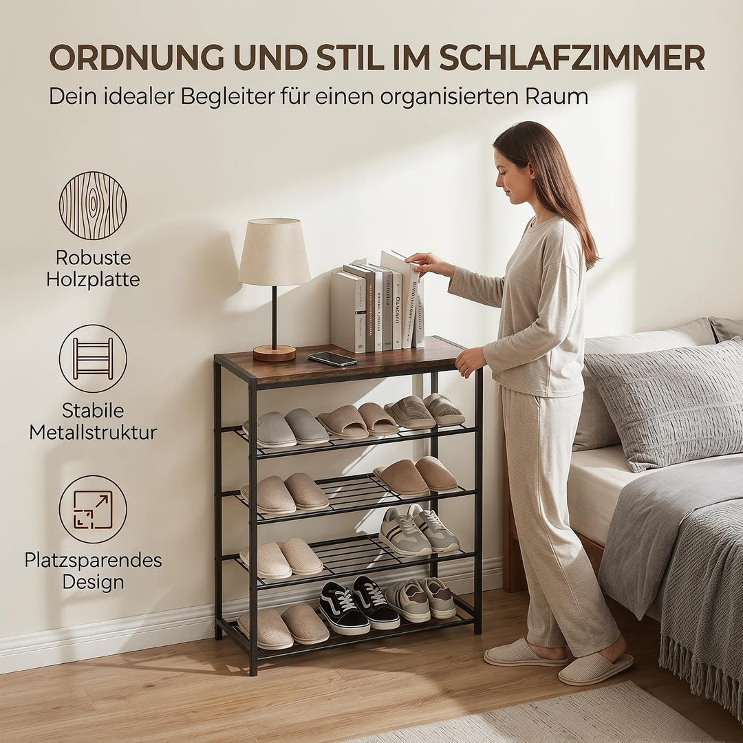 Schuhregal Schmal mit 5 Ebenen und Ablagefläche - Vertikaler Schuhschrank Schmal Platzsparelnd für F