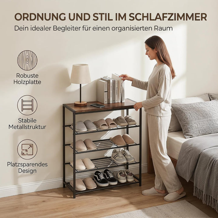 Schuhregal Schmal mit 5 Ebenen und Ablagefläche - Vertikaler Schuhschrank Schmal Platzsparelnd für F