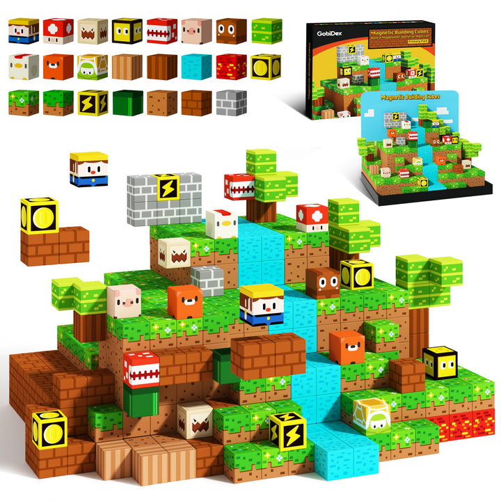 GobiDex Magnetische Bausteine, Bauen magnetische Blöcke Welt, Holzfäller Abenteuer Spiel für Jungen