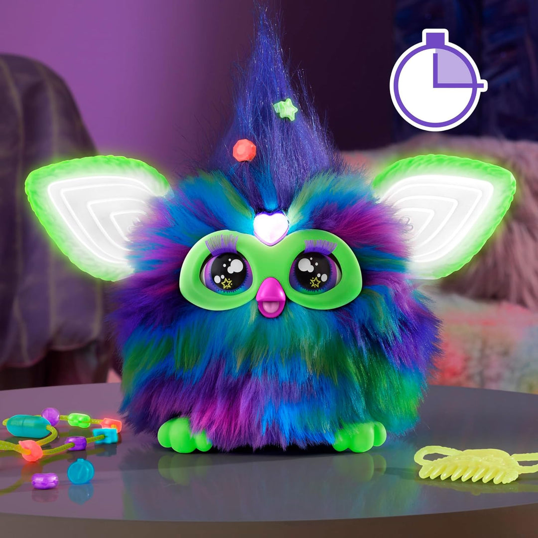 Furby Galaxy, leuchtet im Dunkeln, interaktives Plüschspielzeug - Deutsche Fassung, Silber/Blau/Lila