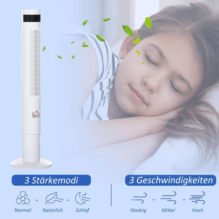 HOMCOM Turmventilator mit Fernsteuerung 85° Oszillierender Standventilator 110cm Säulenventilator 50