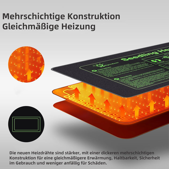 Hyindoor Heizmatte mit Thermostat wasserdichte Sämling Wärmematte Heizmatte Pflanzen Heizkissen für