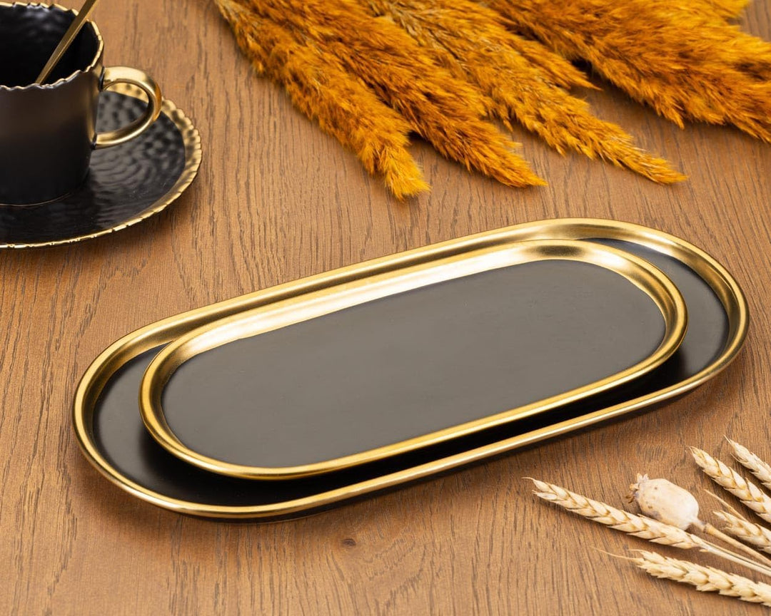 HowHomely Schwarz Tablett Serviertablett Gross 32 cm - Keramik Serviertablett – Vielseitiges Küchent