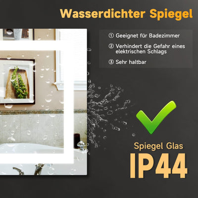 Elegant Badspiegel mit LED-Beleuchtung Energiesparend Lichtspiegel 60 x 50 cm kaltweiss IP44 Badezim