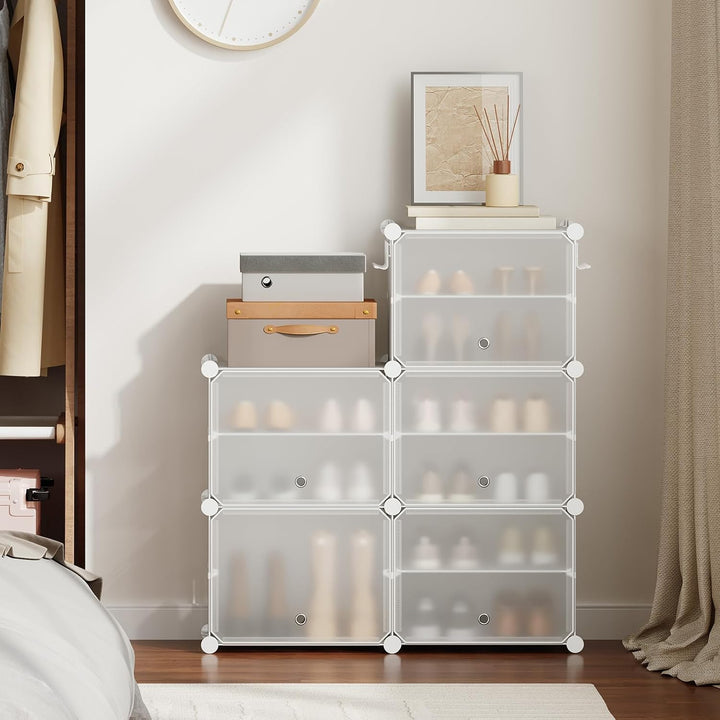 HOOBRO Schuhregal mit 10 Ebenen, Schmal Schuhschrank, Schuh-Organizer, mit Türen, Kunststoff, DIY St
