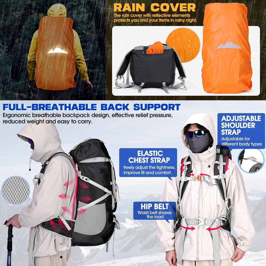 IGOLUMON Wanderrucksack 60L Herren Damen Trekkingrucksack Reiserucksack Grosser Wasserdicht Wandern