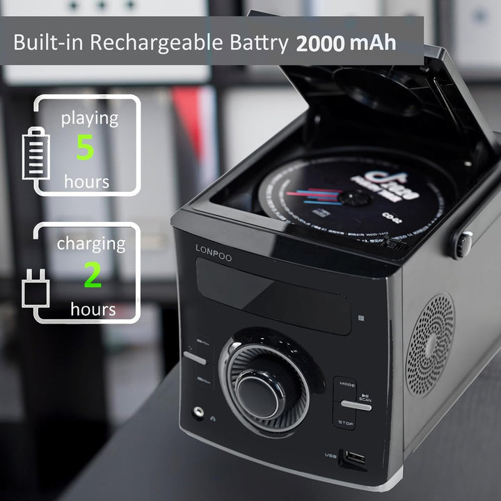 Tragbarer CD-Player Boombox 20W für Draussen, Eingebaute wiederaufladbare BatterieFM-Radio/Bluetooth