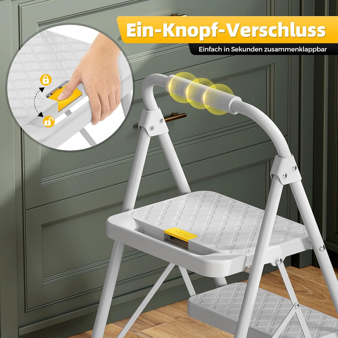 KINGRACK Trittleiter 2 Stufen Klappbar, haushaltsleiter Klapptritt 2 Stufen, Leiter mit Sicherheitss