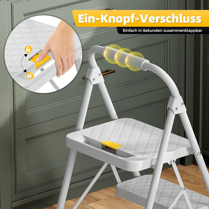 KINGRACK Trittleiter 2 Stufen Klappbar, haushaltsleiter Klapptritt 2 Stufen, Leiter mit Sicherheitss