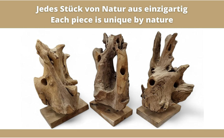 Kinaree Wurzelholz Flaschenständer M/XL/XXL - Wein Flaschenhalter aus Teak Holz - Rustikale Dekorati