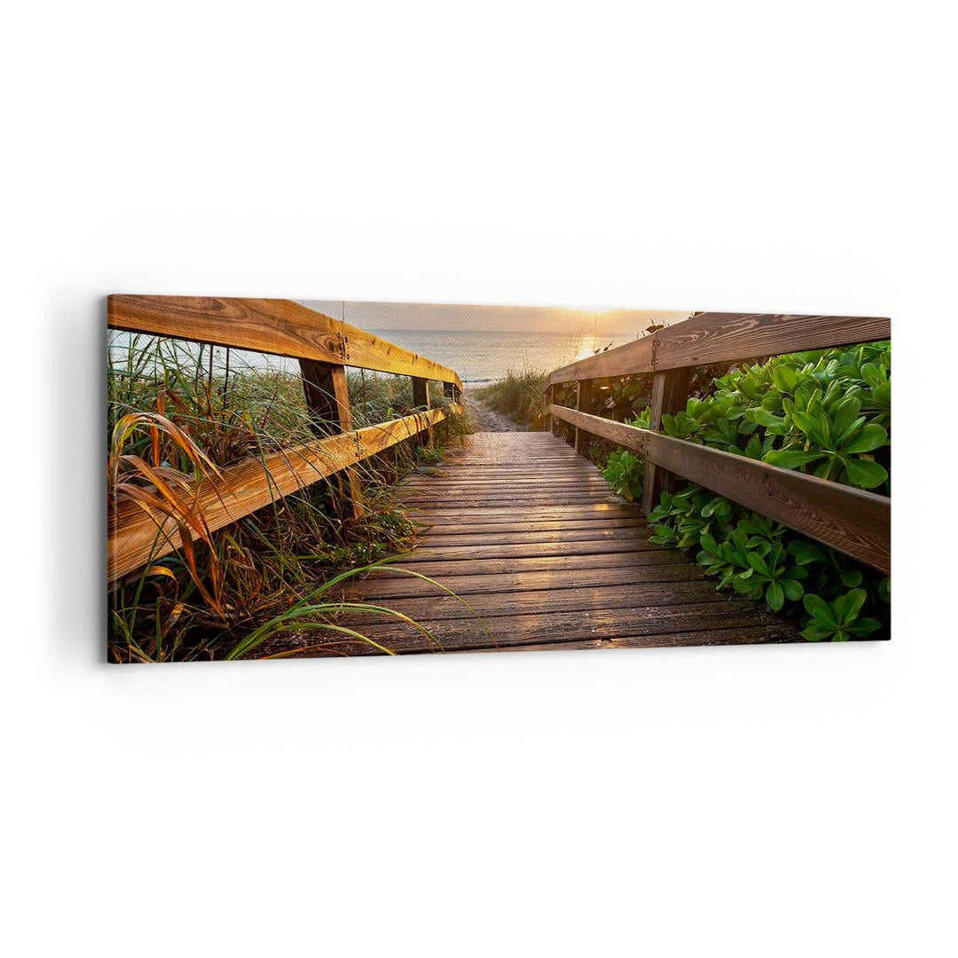 Wandbilder Dekoration Wohnzimmer Fussgängerbrücke Meer Strand Ufer Panorama Bilder auf Leinwand 120x