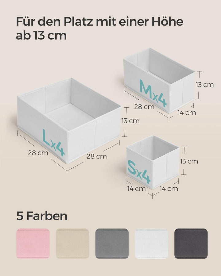 SONGMICS Aufbewahrungsbox für Schublade, 12er Set, Schubladen Organizer, Faltbox, Unterwäsche Organi
