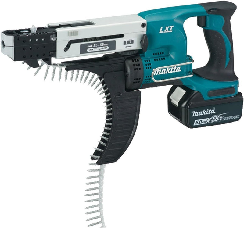 Makita Akku-Magazinschrauber 25-55 Mm 18 V / 5,0 Ah, 2 Akkus Und Ladegerät Im MAKPAC, DFR550RTJ mit