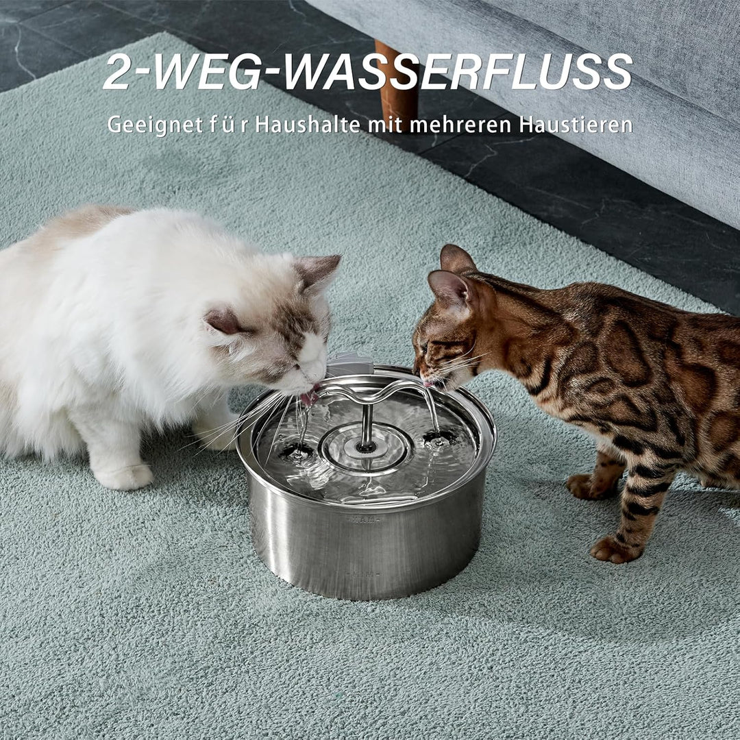 DOOOB Katzentrinkbrunnen, 3,2L Katzen Trinkbrunnen, Katzenbrunnen Edelstahl mit Ultra-Leiser Pumpe,