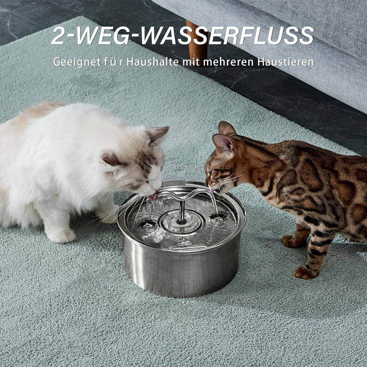 DOOOB Katzentrinkbrunnen, 3,2L Katzen Trinkbrunnen, Katzenbrunnen Edelstahl mit Ultra-Leiser Pumpe,