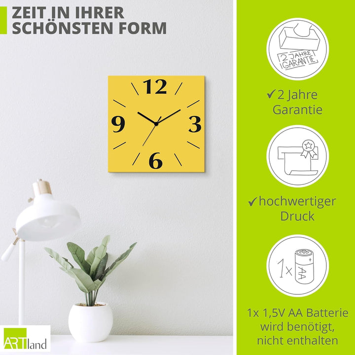 ARTLAND Wanddeko Wanduhr ohne Tickgeräusche Alu Quarzuhr 30x30 cm Quadratisch Lautlos 4 Ziffern Farb