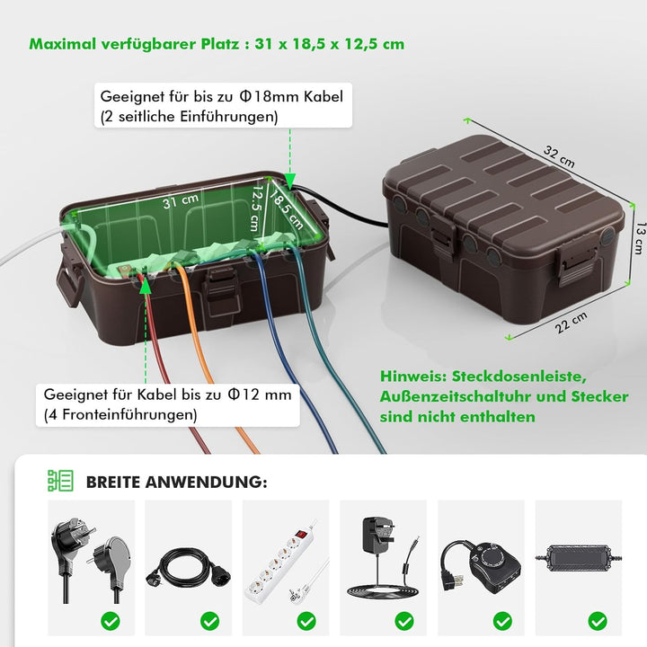 RESTMO Extra grosse wasserdichte Kabelbox, IP54 wasserdicht, Outdoor-Kabelsicherheitsbox, wetterfest