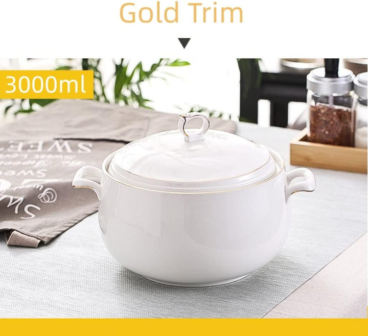 Suppenterrine aus Keramik mit Deckel, 3 l, grosse Kapazität, Servierturene mit Doppelgriffen für Küc