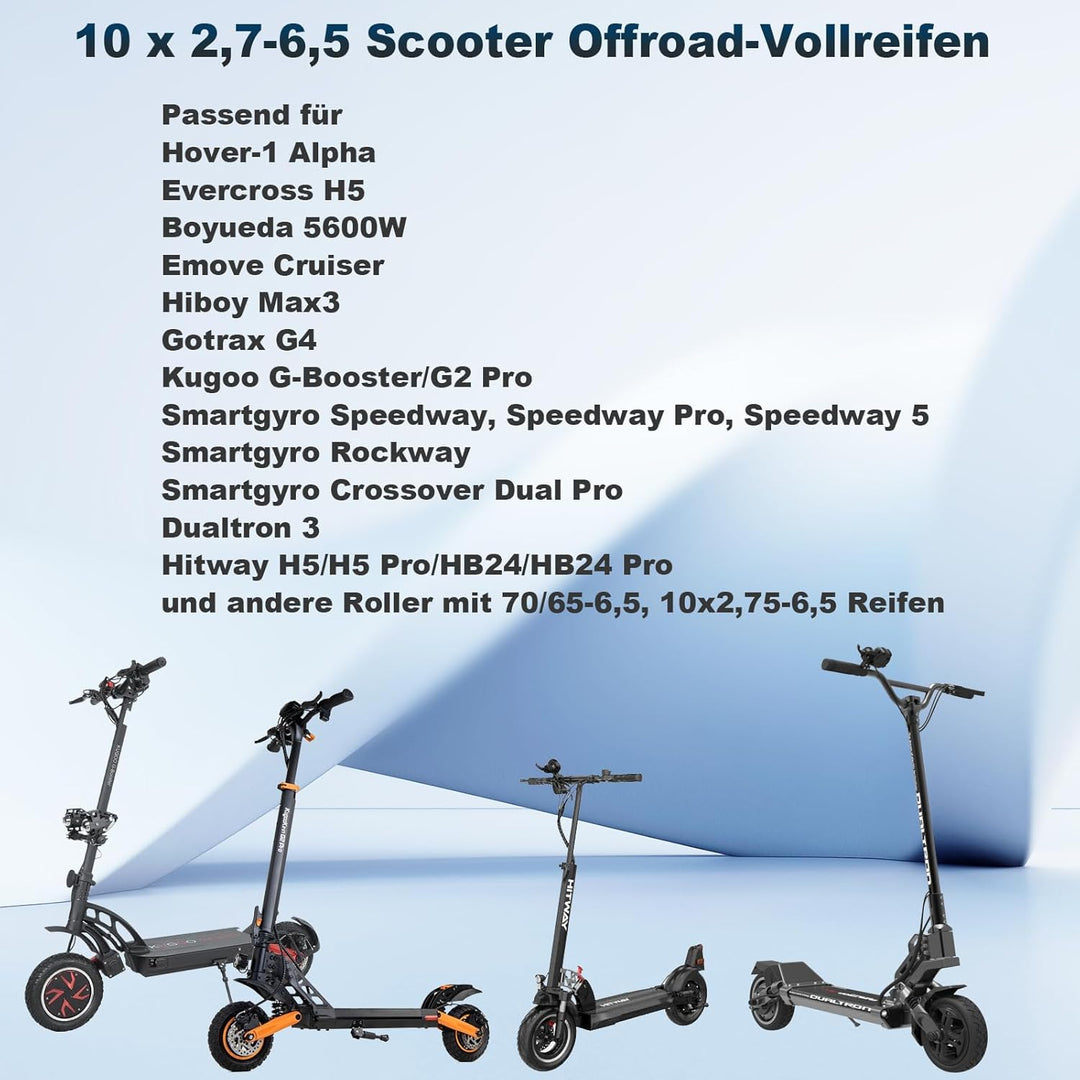 10x2,7-6,5 Vollgummireifen 10 Zoll Solide Reifen für KuKirin G3/KuKirin G2 Master/Dualtron 3 Elektro