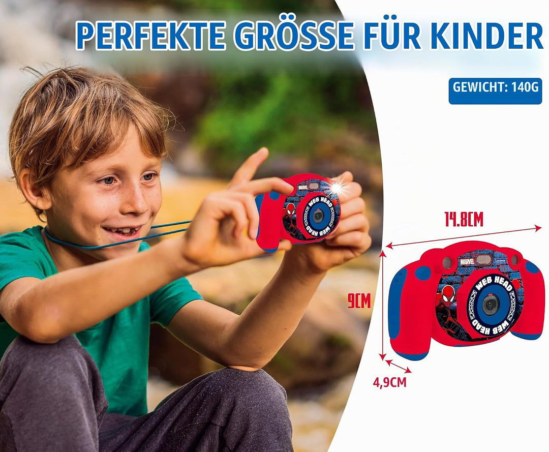 Lexibook DJ080SP Spiderman-Kinder-Digitalkamera mit Foto-und Videofunktion, Spiele, Rot/blau Spider-