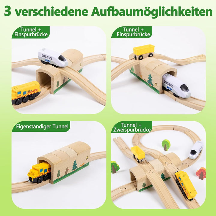 Holzeisenbahn Tunnel und Brücke Set mit S-Schienen, Holz Eisenbahn Brücke Zubehör kompatibel mit füh