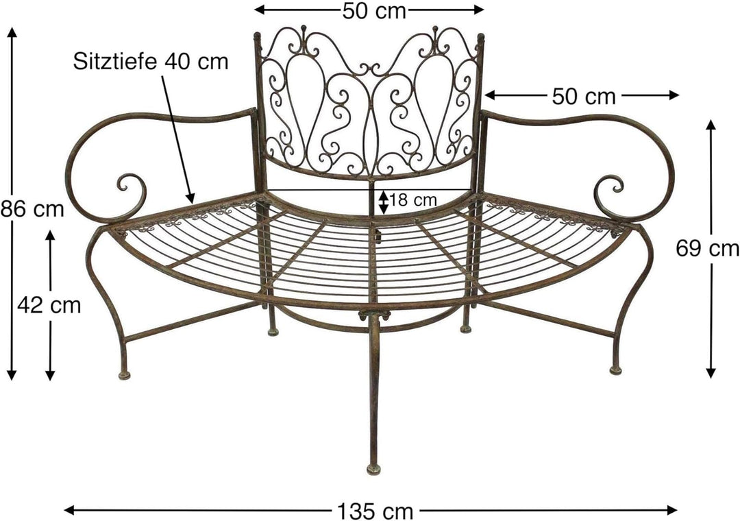 DanDiBo Baumbank Metall wetterfest Braun 135 cm 3-Sitzer halbrund JC112287 Gartenbank Rundbank