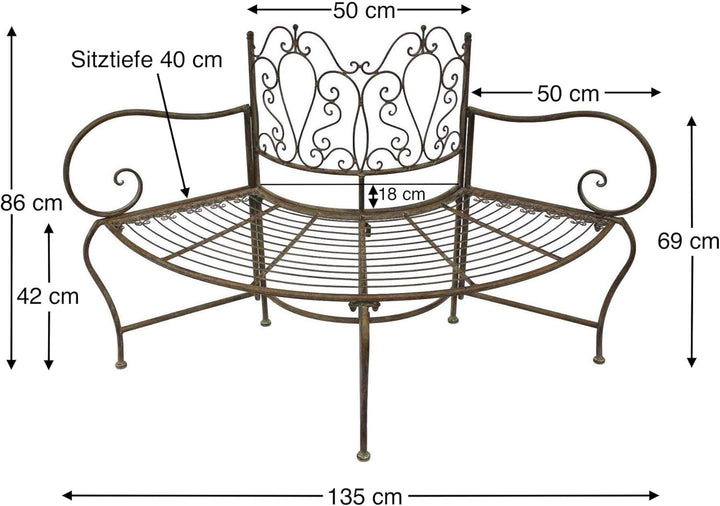 DanDiBo Baumbank Metall wetterfest Braun 135 cm 3-Sitzer halbrund JC112287 Gartenbank Rundbank