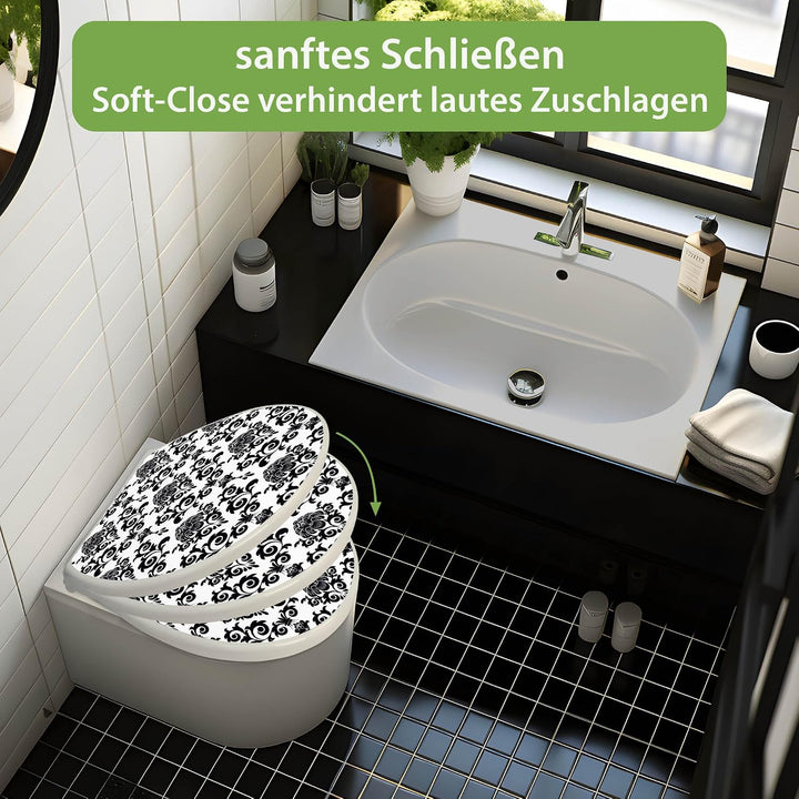 banjado Toilettendeckel mit Absenkautomatik 44,5x37cm - Soft Close Toilettensitz - WC Sitz mit Absen