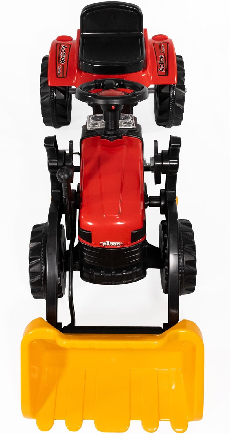 Lemodo Trettraktor rot mit Schaufel, Kindertraktor ab 3 Jahre, Verstellbarer Sitz, innenliegende Ket
