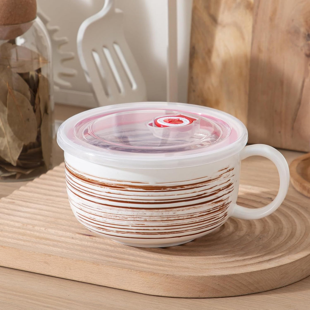 YUN TAO Keramik Suppenschalen 1065 ml mit henkel und Deckel, Küchenschalen Set für Salat, Ramen, Ser