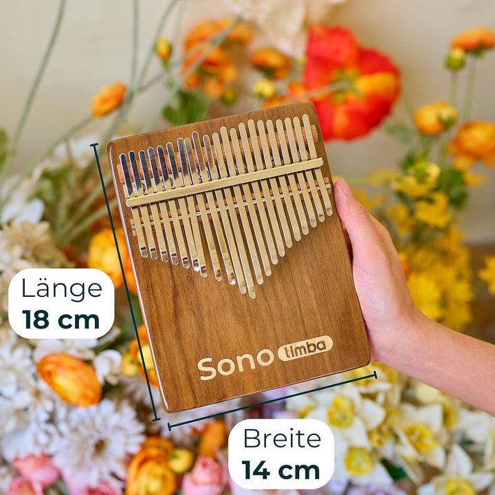 Kalimba "Sonolimba" mit 21 Schlüsseln in C - Dur aus Walnussholz - Daumenklavier inkl. Set mit Liede