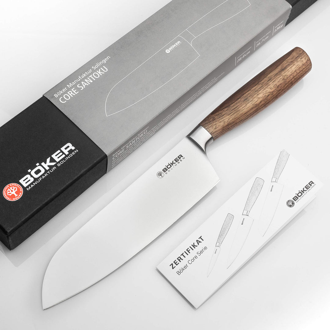 Böker 130730 SOLINGEN Core geschmiedetes Santoku Messer 17 cm mit Holzgriff - extrem scharfes Soling