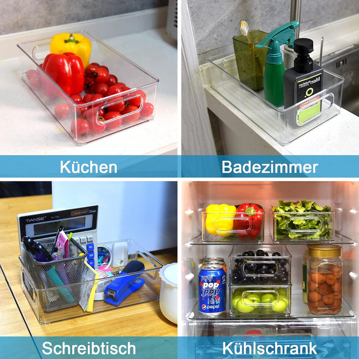 Herrfilk Kühlschrank Organizer 6er Set, Durchsichtig Stapelbare Aufbewahrungsbox mit Griff, Tidy Fri