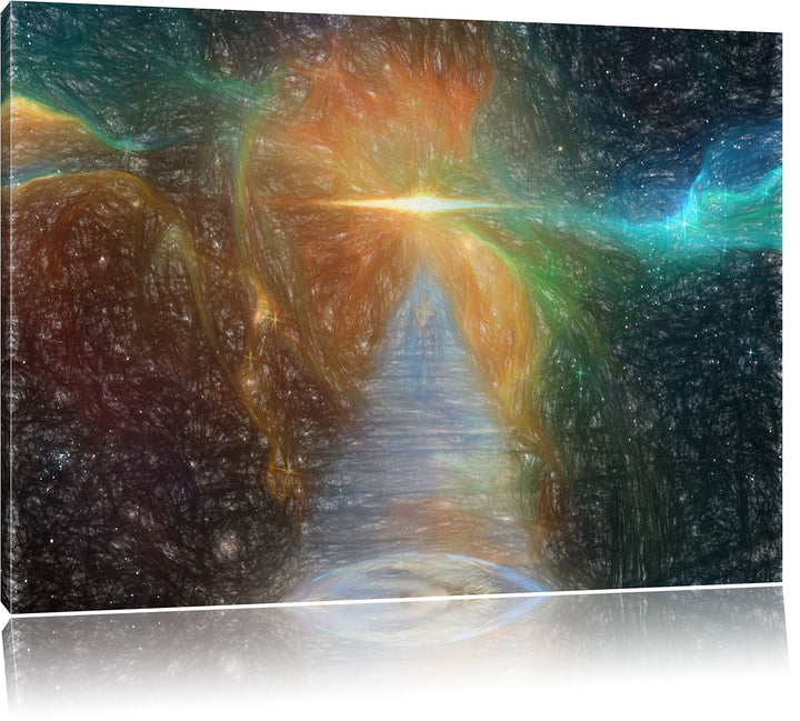 Pixxprint Kosmische Treppe in die Galaxis als Leinwandbild/Grösse: 100x70 / Wandbild/Kunstdruck/fert