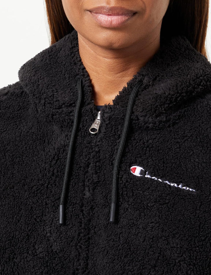 Champion Damen Legacy American Classics W-Bonded Polar Teddy Full Zip Kapuzenpullover, Schwarz