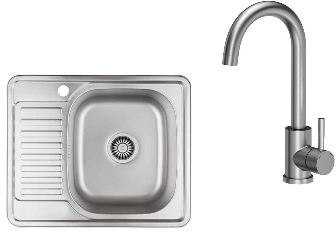 VBChome Einbauspüle mit Armatur 58x48 Satinstruktur Links Edelstahl Küchenspüle Spüle Ablagefläche A