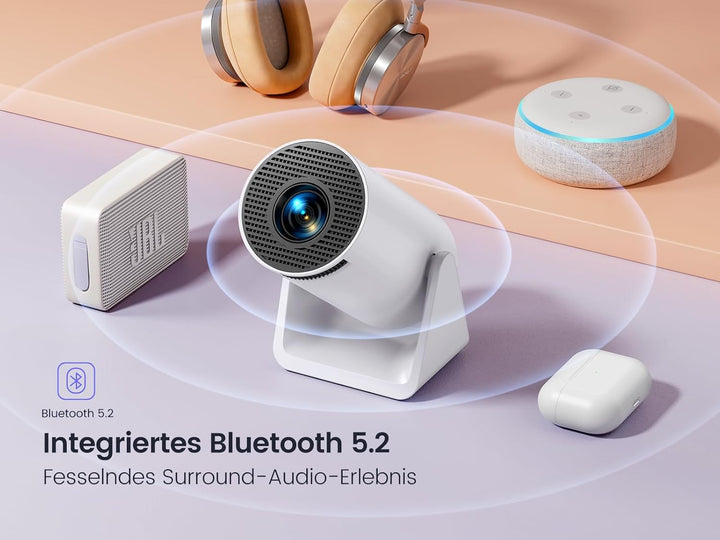 【Automatische Trapezkorrektur】Mini Beamer 1080P Full HD 12000L WiFi Bluetooth 270° drehbar, WiMiUS K