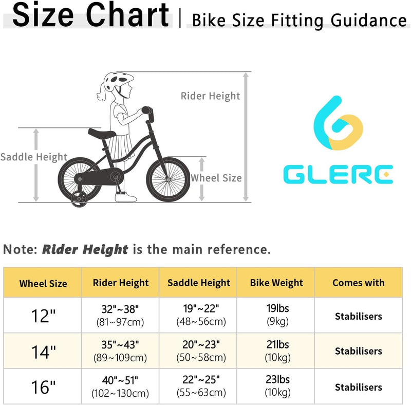 Glerc Kinderfahrrad 12/14/16 Zoll für 2-7 Jahre Mädchen Fahrrad mit Korb, Luftschlangen, Stützräder