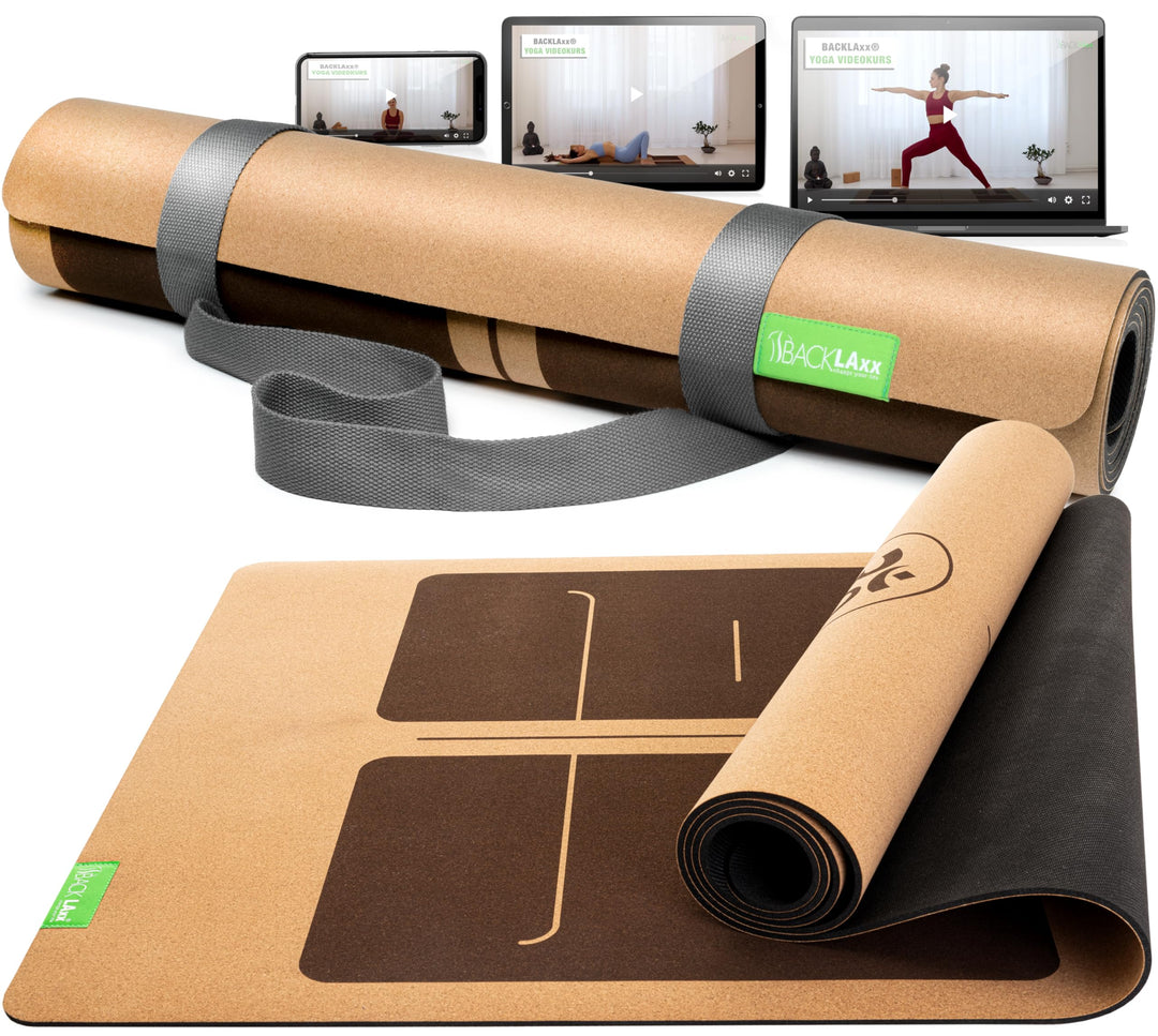 BACKLAXX® Yogamatte Kork mit Naturkautschuk | FAZ Testsieger 04/2026 | Yoga Matte Kork nachhaltig |