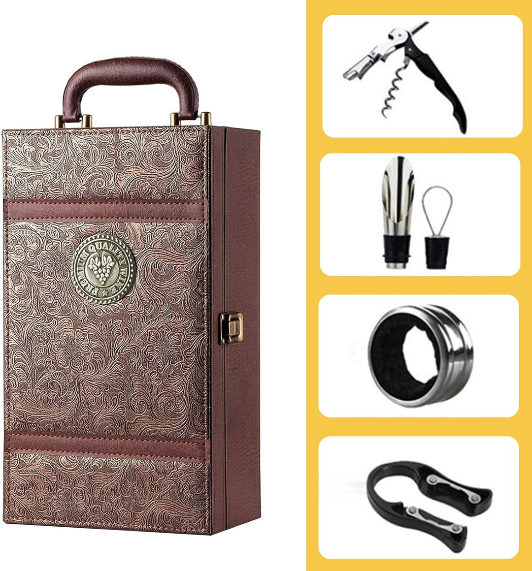 Weinflasche Box Sommelier Set Wein Geschenk Set Weintragekoffer für 2 Flaschen Weinkiste Geschenkset