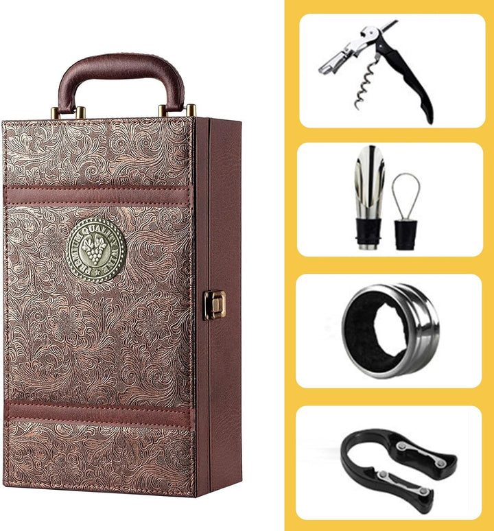 Weinflasche Box Sommelier Set Wein Geschenk Set Weintragekoffer für 2 Flaschen Weinkiste Geschenkset