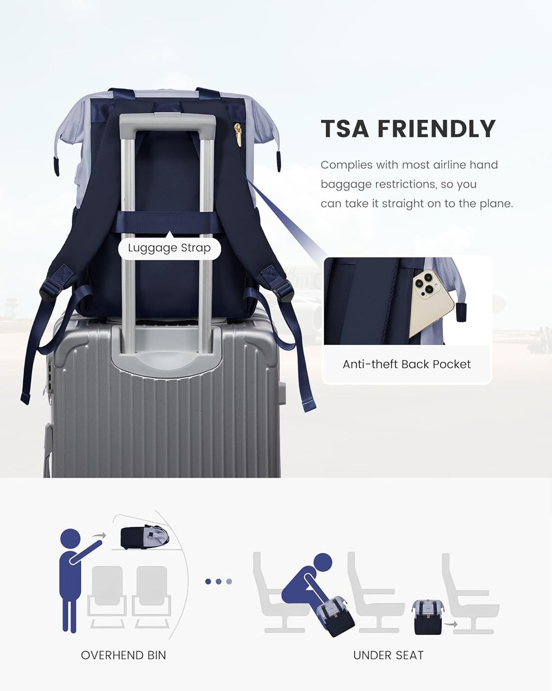 LOVEVOOK Rucksack Blau, Moderner Laptop Schulrucksack, Schultasche Teenager Backpack Women Elegant T