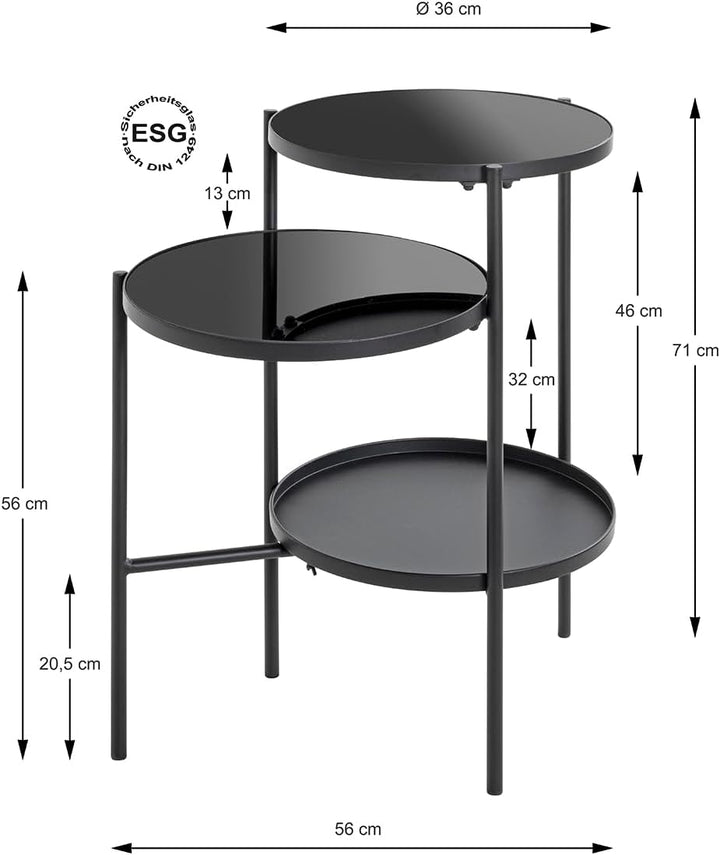 HAKU Möbel Beistelltisch, Metall, schwarz, B 56 x T 39 x H 71 cm