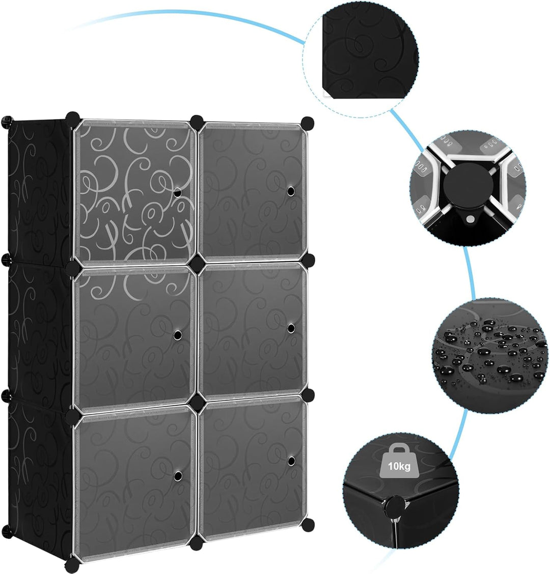 WOLTU Schuhboxen stapelbar, Schuhregal mit 6 Stapelboxen, Aufbewahrungsbox mit Tür, DIY Steckregal,
